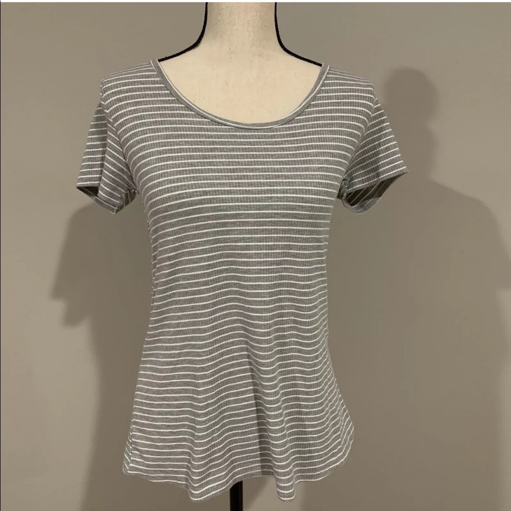 Lularoe Classic T Gray White Striped Ribbed